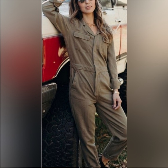 Carly Jean Los Angeles Pants - CJLA Carly Jean Jumpsuit Utility Olive Dark Khaki Women Large Boutique
